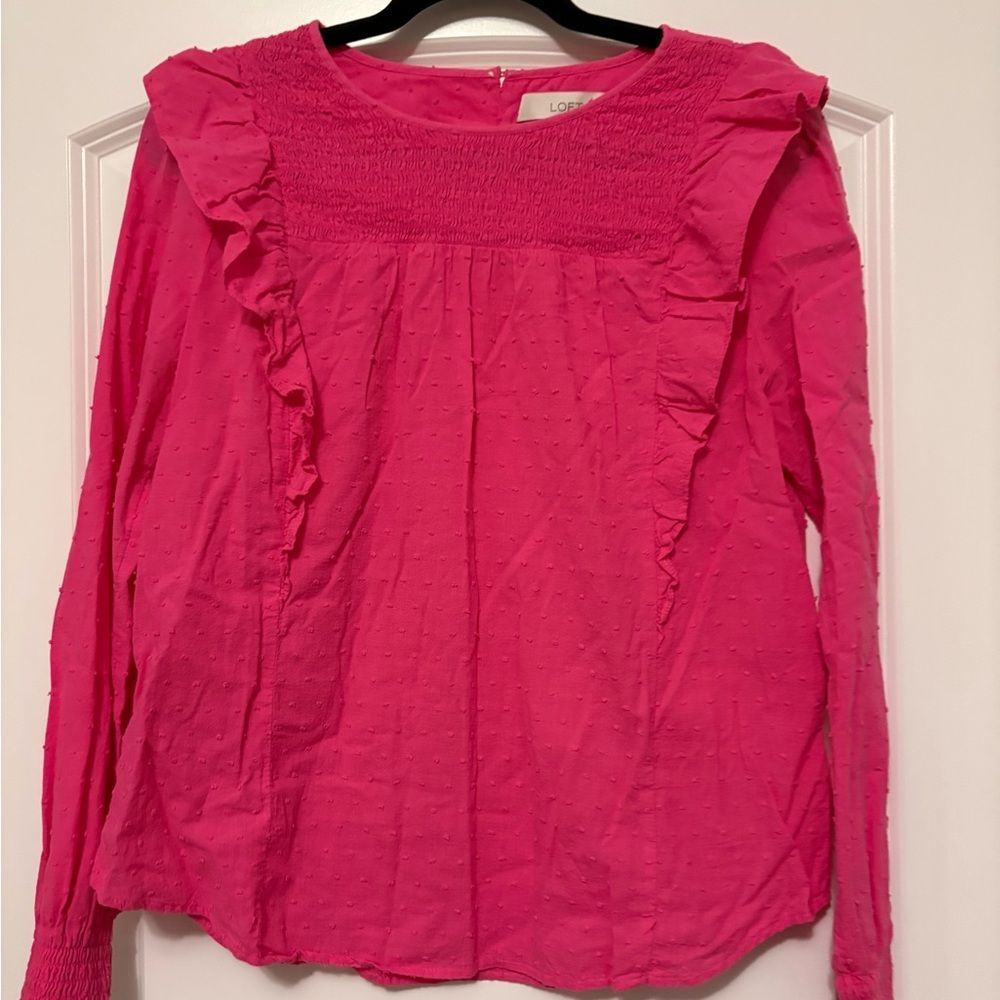 LOFT Vibrant Pink Ruffle Blouse